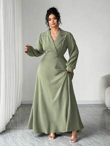 Elenzga Đầm maxi chữ A thắt eo, cổ chữ V, cài nút màu xanh lá cây cỡ lớn dành cho nữ, thích hợp cho các dịp trở lại trường, tốt nghiệp, ngày lễ tình nhân, lễ hội âm nhạc, ngày của mẹ, lễ Halloween, lễ tạ ơn, lễ Phục sinh, ngày quốc khánh, vũ hội, tiệc hẹn hò, mùa cưới - xanh quân đội - Xem 4