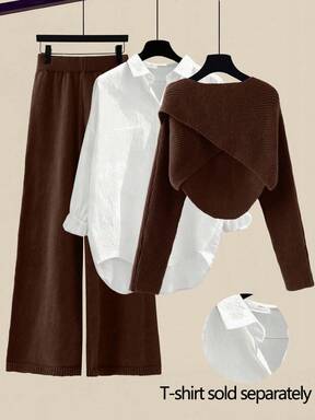 GlowEve Ensemble 2 pièces pour femmes, pull cache-cœur de couleur unie et pantalon en tricot, automne/hiver