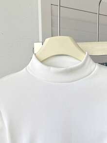 SHEIN Maglietta a collo alto a maniche lunghe con fodera termica, tinta unita, adatta a ragazze pre-adolescenti, versatile per uso casual, Ognissanti, Natale, Capodanno, casa o scuola - Bianco - Visualizzare 3