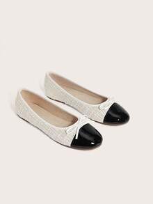 Enchnt 彩色對比蝴蝶結裝飾平底鞋，春夏秋新款，多功能低幫柔軟舒適輕量鞋，時尚適合工作或休閒穿著，女士鞋款 - 白色 - 查看 4