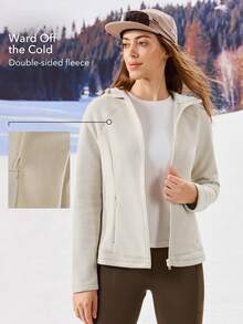 OutZeal Women Winter Thermal Outdoor Fleece Christmas Outfit Long Sleeve Camping Hiking Zip Up Jacket With Pocket - Apricot - View 2