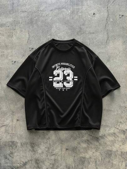 AXEPEAK 男士街头风圆领宽松短袖T恤