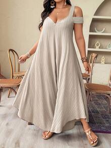 Weeklong 大码女式极简时尚梭织长袖连体裤 - 卡其色 - 查看 3