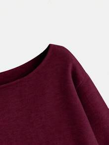 EURMUSE Women's Solid Color Crew Neck Casual Versatile Long Sleeve Pullover Sweater - 酒紅色 - 查看 3