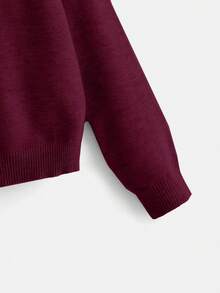 EURMUSE Women's Solid Color Crew Neck Casual Versatile Long Sleeve Pullover Sweater - 酒紅色 - 查看 4