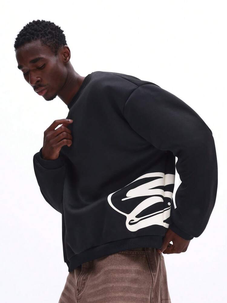 Sweat-shirt noir avec logo blanc imprimé