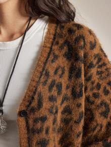 Easelle Cardigan à col en V et boutons femme, imprimé léopard, automne/hiver - Tabac - Voir 6