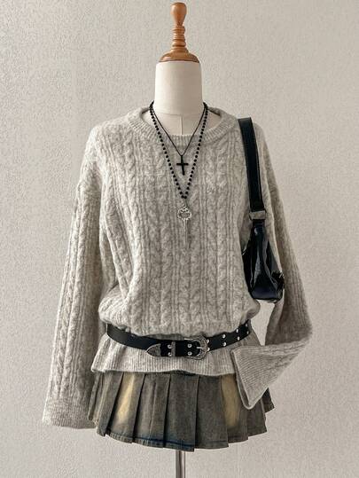 Sweetra 韩版宽松针织女式毛衣，加厚套头衫，2025秋冬新款