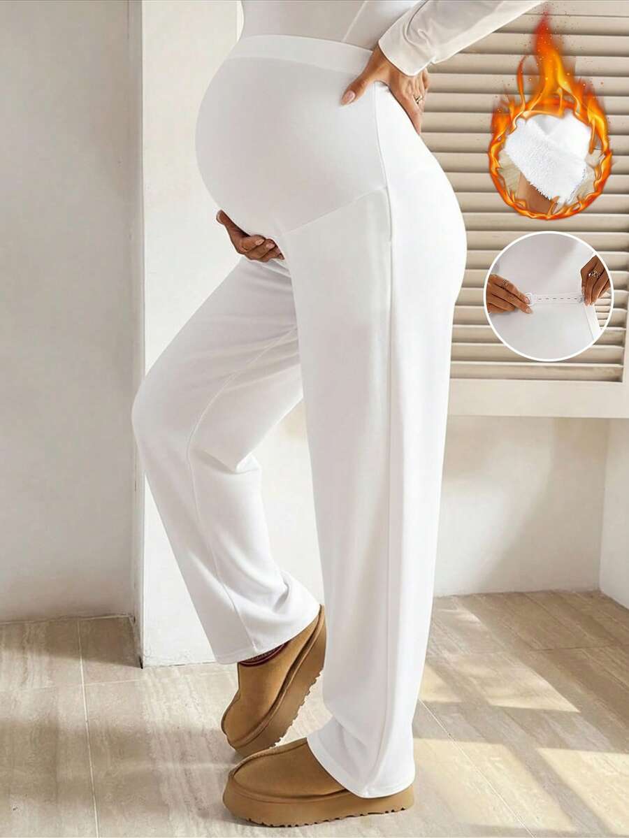 SHEIN Pantalones de maternidad de unicolor y cintura alta minimalistas, para uso diario - Blanco - Ver 1