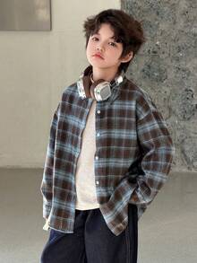 Dazy Kids 大码男童宽松休闲格子衬衫，秋季款