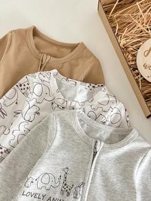 3件套新生女宝宝可爱休闲针织粉色碎花长袖连体睡衣套装 - 彩色 - 查看 7