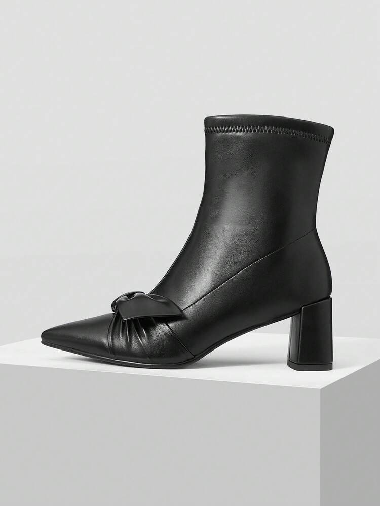 WOMEN'S FASHION BOW DECOR POINTED TOE MID-CALF BOOTS