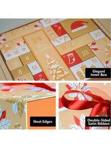 Calendário do Advento de 24 Dias de Natal - Conjunto de Presentes Festivos de Férias, Sem Penas, Decoração Externa Autônoma, Tema de Árvore de Natal e Papai Noel, Sem Alimentação, Perfeito para Embrulhar Presentes, Presente Surpresa DIY (Caixas Vazias - Requer Seus Próprios Presentes, Não Incluídos), Fitas Amarelo Escuro ou Amarelo Claro Entregues Aleatoriamente