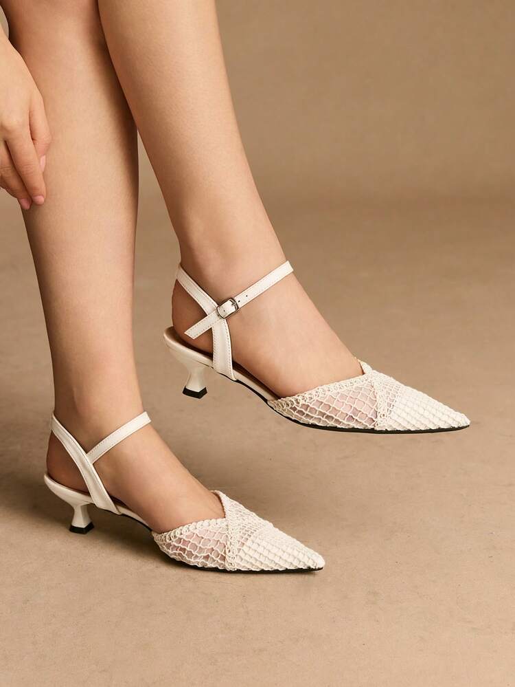 Rosivie Bombas de tacón elegantes y de punta fina con diseño calado para mujer - Albaricoque - Añade 5