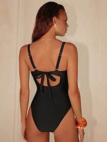 Swim Chiccia Traje de baño sexy de tirantes finos negro para mujer, de verano