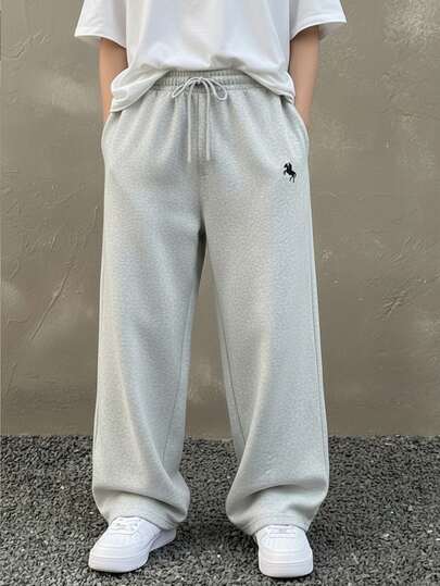 Tween Boys' Casual Everyday Comfortable Patch Pocket Straight Loose Solid Color Knit Pants