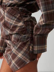 MISSGUIDED Plaid Button Down Shirt Dress Mini Long Sleeve Collared Checkered Fall Winter Casual Day Asymmetric Hem - Multicolor - View 4