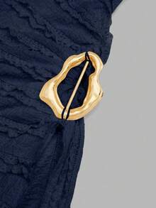 Sweetra Solid Color Flare Sleeve Slim Fit T-Shirt - Navy Blue - View 6