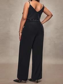 Truni Pantalones rectos casuales/de negocios de un solo color, talla grande - Negro - Ver 2