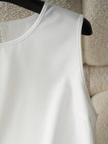 GlowEve 女士春夏印花拼接无袖上衣，带腰带环 - 白色 - 查看 4