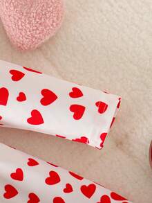 SHEIN Baby Girl Cute Heart Print Pattern Casual Comfortable Long Sleeve Holiday Outfit - Red - View 5