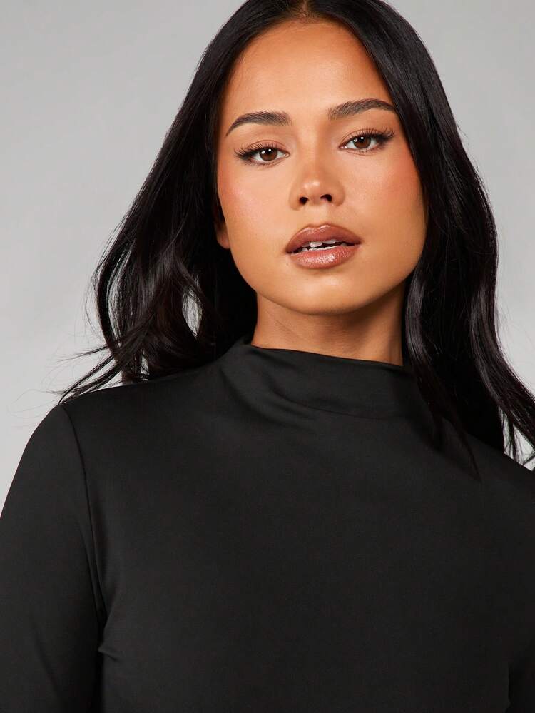 MISSGUIDED Top de Gola Alta de Manga Longa com Ajuste Justo e Design de Gola Embutida para Outono e Inverno