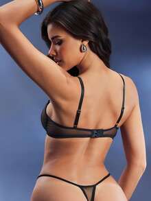 EmpressEnvy Women's Contrast Mesh Bra & Panty Lingerie Set - Black - View 1