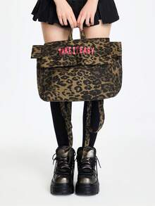 ROMWE Una mochila espaciosa con estampado de leopardo para mujeres, perfecta para viajes, la escuela o el uso diario. Esta bolsa elegante y versátil es adecuada para mujeres. Estampado de guepardo - Multicolor - Ver 4