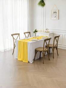 1 Piece Yellow Polyester Party Tablecloth - Soft Semi-Transparent Coverage | Rustic Wedding Bridal Shower, Wedding, Birthday Party Table Decoration | Home Decor, Holiday Party Supplies - Yellow - View 2