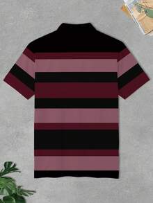 Manfinity Homme Plus Size Men's Striped Short Sleeve Casual/Business Polo Shirt - Multicolor - View 3