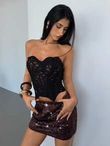 Aloruh 女士万圣节/圣诞节低腰亮片超短裙，适合派对、舞蹈、返校季等场合 - 棕色 - 查看 7