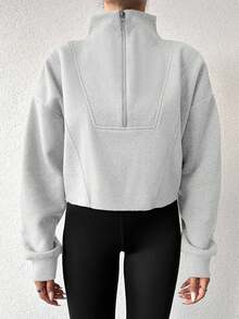 EURMUSE 女式休闲纯色落肩宽松运动衫 - 淺灰色 - 查看 5