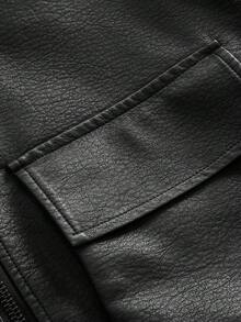 Officeau 男士时尚休闲百搭摩托车皮夹克飞行员夹克，适合秋冬季节，朋克风 - 黑色 - 查看 6