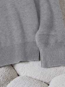 EMERY ROSE 女士时尚多用途闪亮亮片圆领落肩长袖宽松毛衣，秋冬 - 灰色 - 查看 5