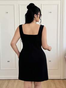 CovetEZ Plus Size Black Sleeveless Suspender Dress For Spring And Summer,Graduation Dress - Black - View 2