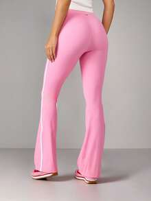 Missguided x Playboy High Rise Flared Track Pants With Side Stripe Detail And Logo Branding - Pink - View 2
