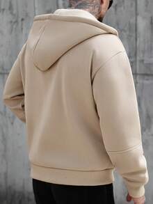 Manfinity CasualCool 男士卡其色拼接连帽卫衣，米色拉链连帽衫，复古风格，适合日常休闲、周末旅行、户外活动、探险旅行、轻松的工作环境或半正式场合，可作为男友/丈夫礼物、周年纪念/生日礼物、派对礼物、圣诞节礼物、新年礼物。 - 杏色 - 查看 2
