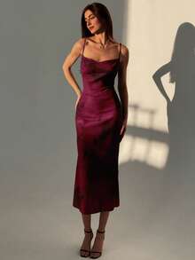 Aloruh Women's Elegant Wine Red Textured Tie Dye Full Print Dress - Burgundy - View 6