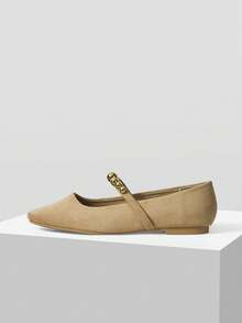 MOTF PREMIUM Giày lười đế bằng đính hạt da lộn dành cho nữ - Màu be - Xem 2