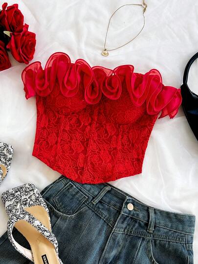 Soleia 女士优雅提花荷叶边抹胸上衣