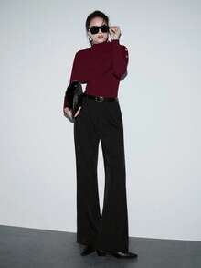 SHEIN Luminelle 全新女式金属纽扣装饰长袖针织毛衣斗篷 - 紅色 - 查看 7