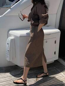 DAZY Elegant High Waist Casual Retro French Niche Design Single-Breasted Lapel Dress