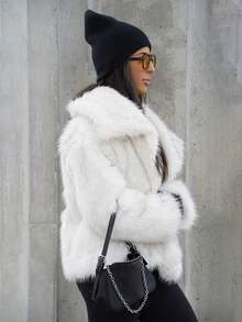 SAYEHFBABY Women's Winter Lapel Open Front Fluffy Jacket - Grey - View 4