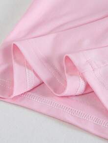 SHEIN 2件套女婴可爱蝴蝶刺绣短袖上衣+时尚3D蝴蝶结牛仔喇叭裤套装，夏季 - 粉色 - 查看 3