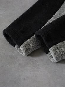 PAVTROS 男士休闲撞色抓绒拉链外套，秋冬男士街头风抓绒拉链外套 - 黑色 - 查看 8