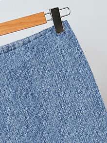 SHEIN Clasi 2 件女士蓝叶图案牛仔印花套装，舒适适合日常穿着 - 彩色 - 查看 4