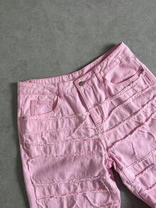 Manfinity ZONE917 男式宽松破洞口袋阔腿休闲牛仔裤 - 粉色 - 查看 2