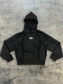 AXEPEAK 男士连帽宽松长袖套头衫，秋冬款 - 黑色 - 查看 6