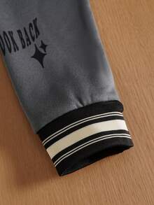 TOKVUE Men's Letter Print Contrast Color Long Sleeve Casual Baseball Jacket, Autumn, Black Rave Varsity Jacket - Multicolor - View 7