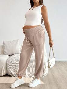SHEIN Pregnant Women's Casual Drawstring Pocket Tie Waist Pants Summer Knit Pants Comfy Pants   Summer   Summer Clothes Two Piece Set Women Comfy Bathing Suit Cover Up Pants